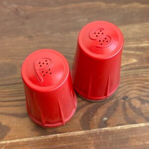 Atomic Red Vintage S&P Salt and Pepper Shakers Made in Canada MCM Melamine
